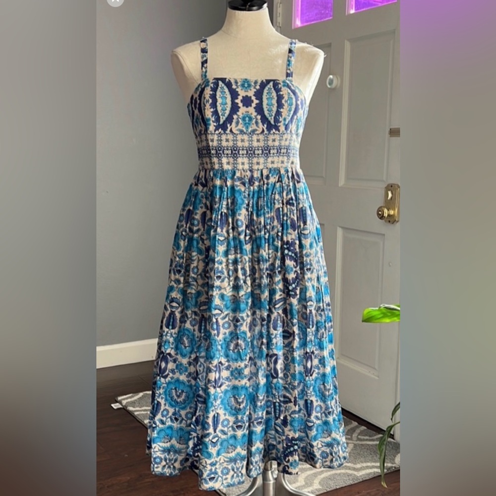 Taylor Blue and Cream Floral/Paisley Dress